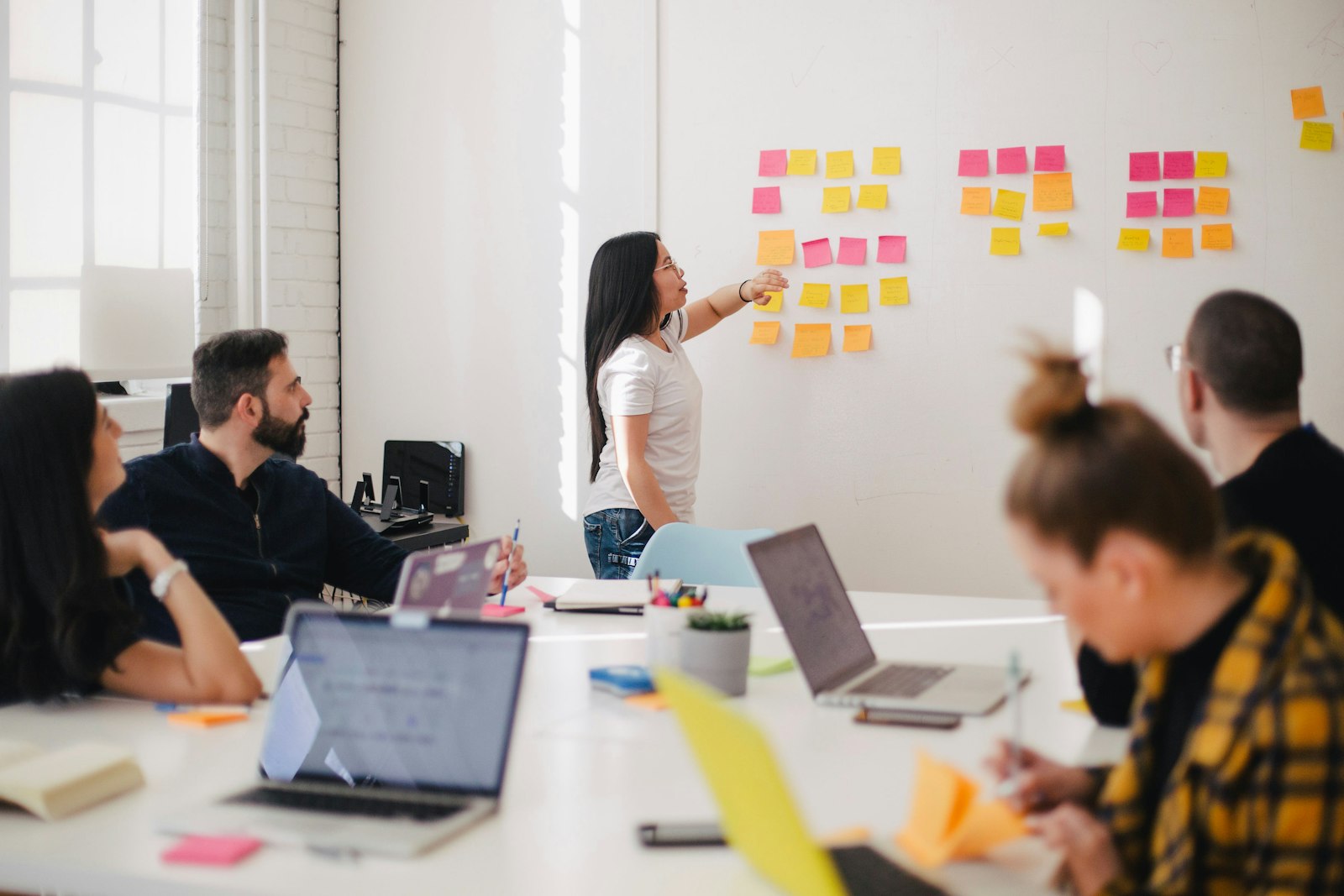 Team workshop around a whiteboard
